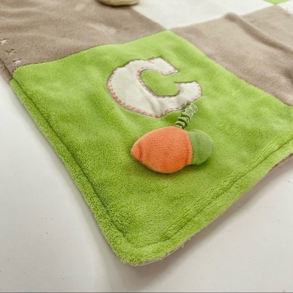 RARE Indigo Baby ABC Fuzzy Tan Monkey Bunny Bear Rattle Squeaker Play Blanket - Picture 8 of 17